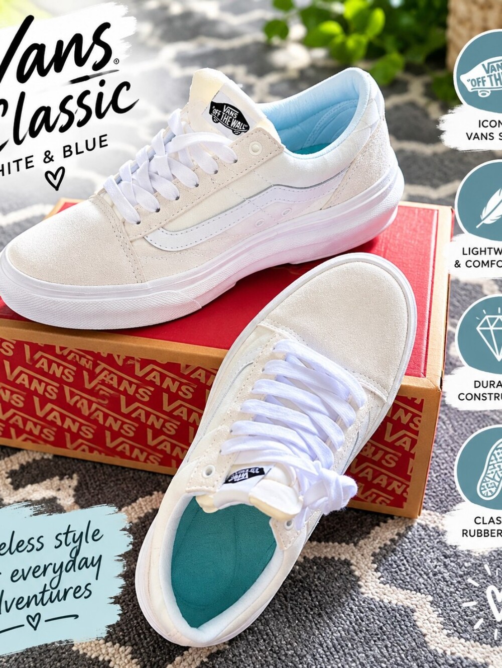 Vans Classic White and Blue Sneakers